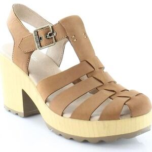 Scholls Tan leather platform sandals with chunky heel and buckle  Size 8.5 NWT
